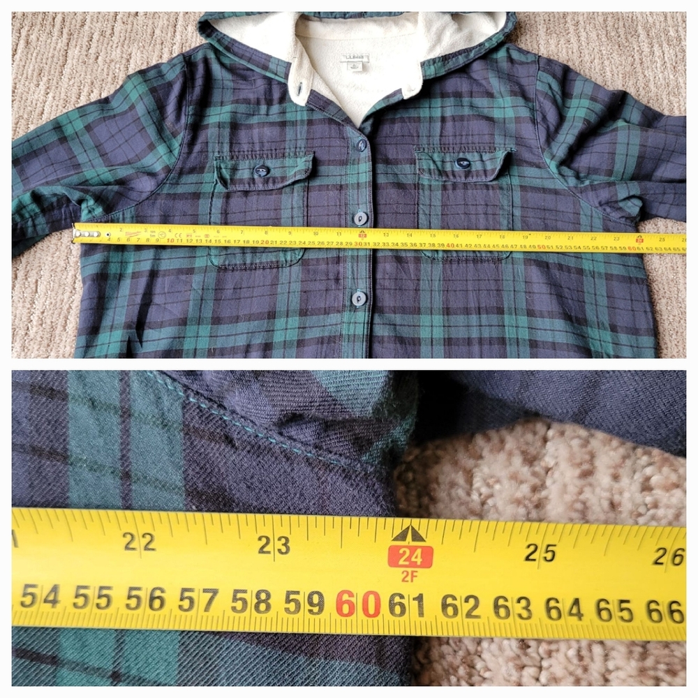 LL BEAN FLEECE LINED PLAID FLANNEL HOODIE SHACKET WOMEN'S SIZE  LARGE - Picture 15 of 16